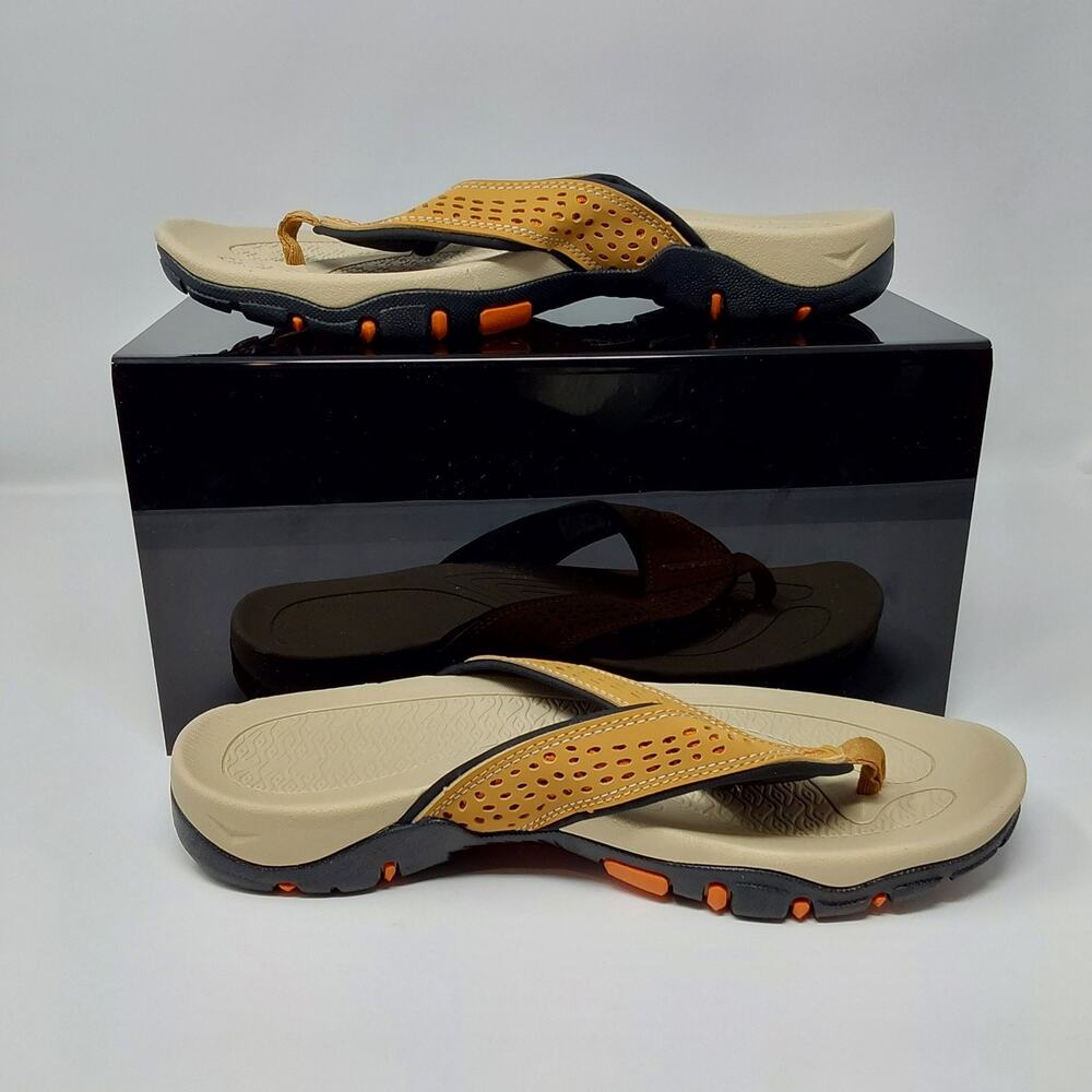 Hobibear Mens Comfort Flip Flops Sandals Beige Orange Trail Beach EU 41 US 7.5-8